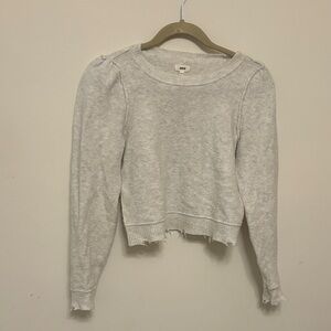 Aerie Gray Women's Sweater Top casual cozy cropped statement sleeves NWOT fray